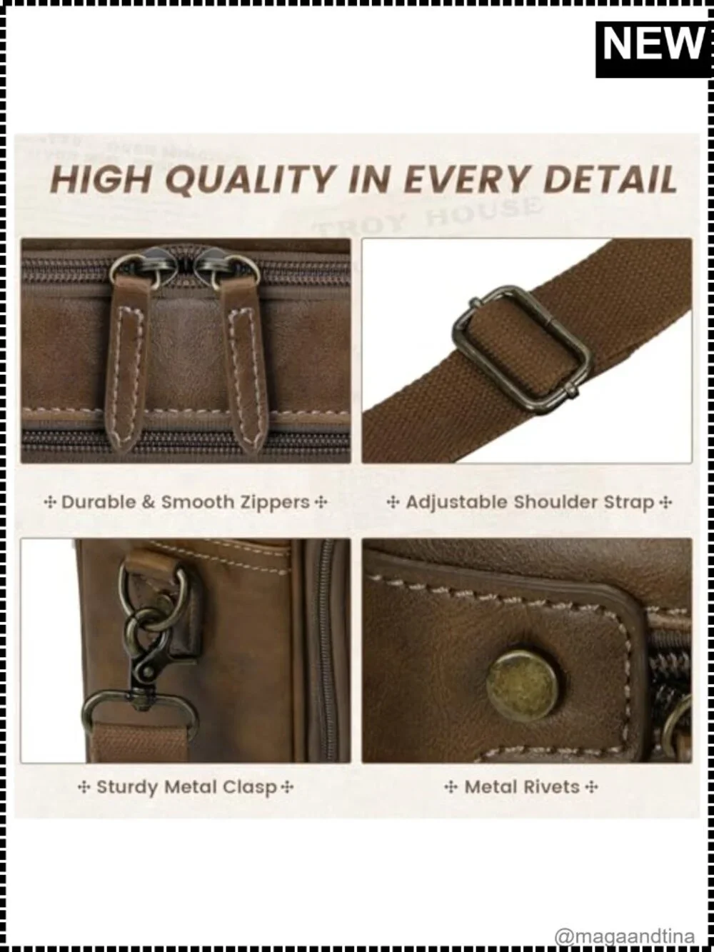 16 Inch Mens PU Leather Laptop Briefcase Messenger Bag Vintage Work